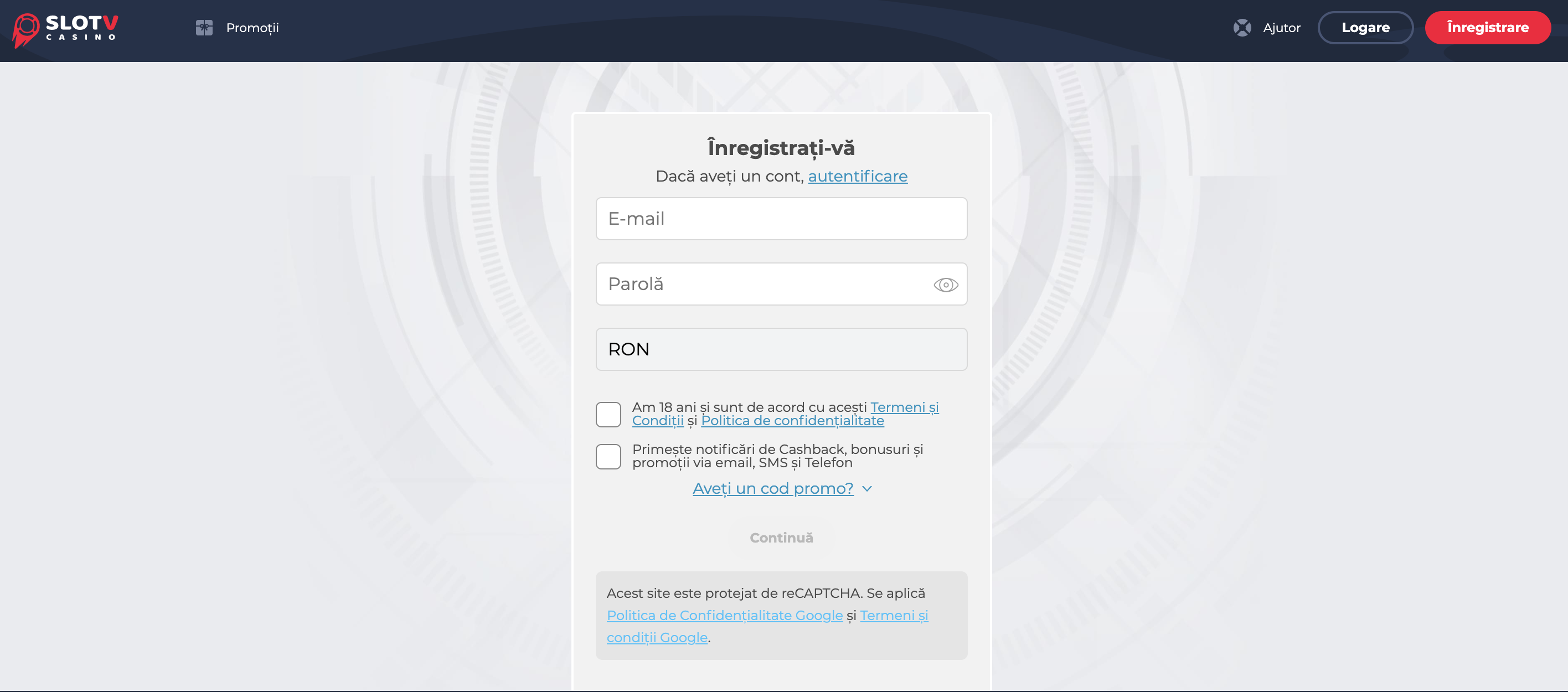 Înregistrarea profilului slotv
